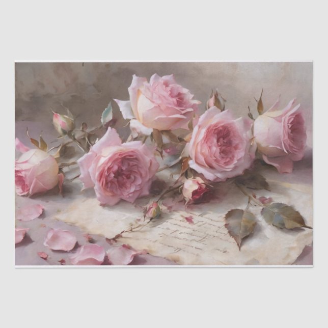 Elegant Pink Roses Decoupage Tissue Paper (Front)