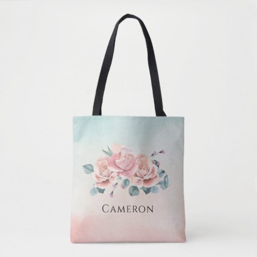 Elegant Pink Roses Eucalypts Watercolor Floral Tote Bag