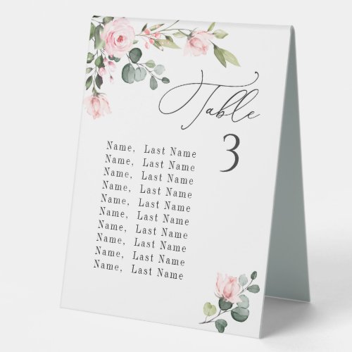 Elegant Pink Roses Eucalyptus Seating Chart Table Tent Sign