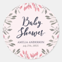 Elegant Pink Roses Floral Baby Shower Classic Round Sticker