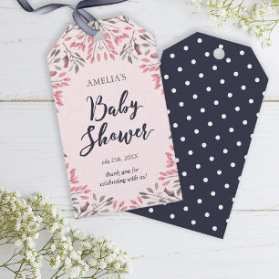 Elegant Pink Roses Floral Baby Shower Gift Tags