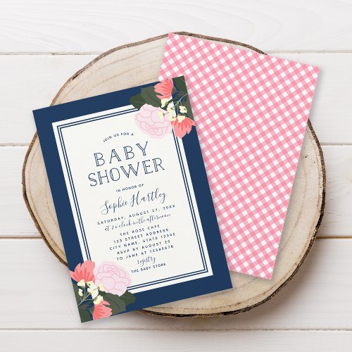Elegant Pink Roses Floral Baby Shower Invitation