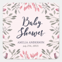Elegant Pink Roses Floral Baby Shower Square Sticker
