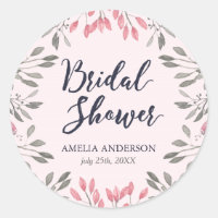 Elegant Pink Roses Floral Bridal Shower Classic Round Sticker