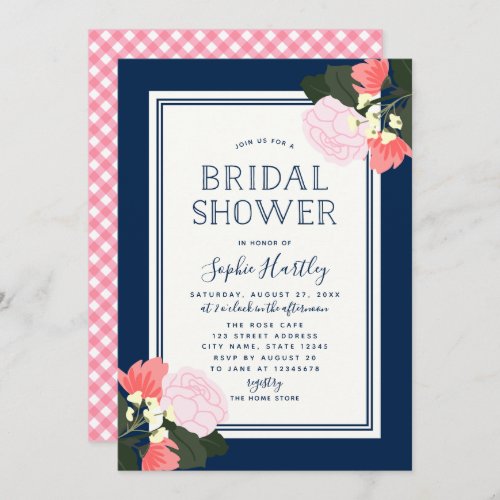 Elegant Pink Roses Floral Bridal Shower Invitation