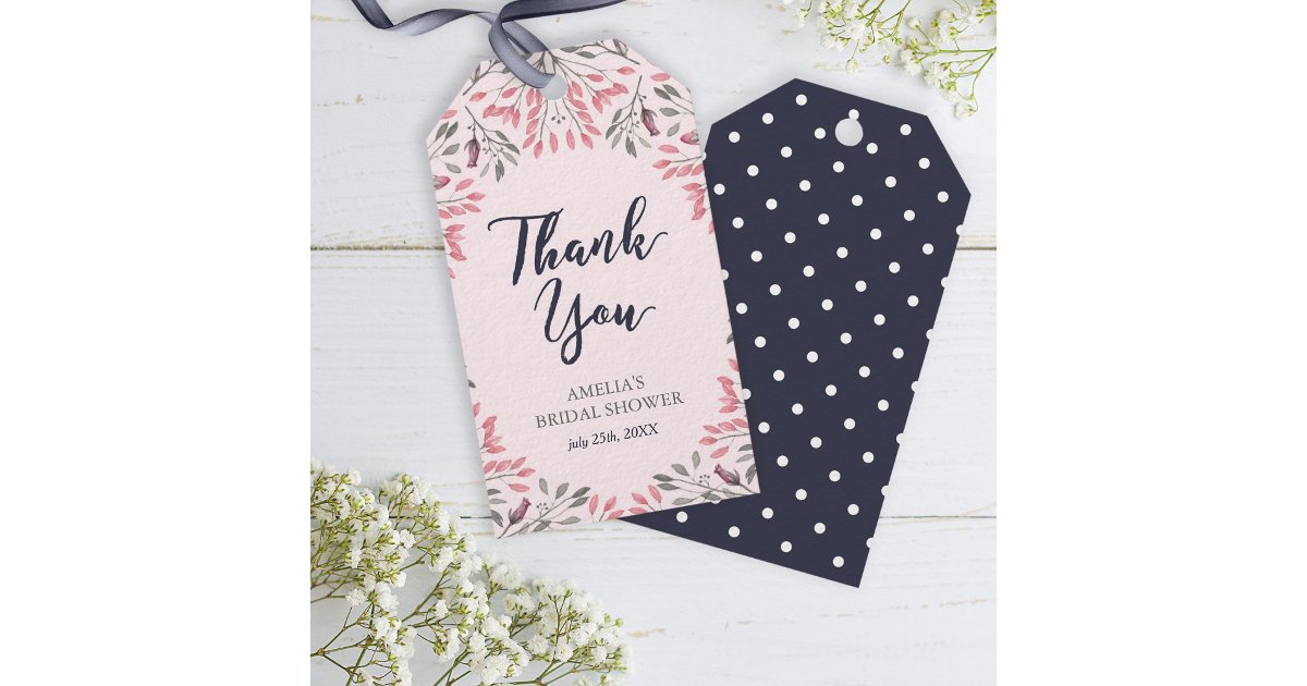 Elegant Pink Roses Floral Bridal Shower Thank You Gift Tags | Zazzle