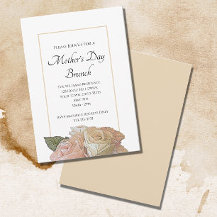 Elegant Pink Roses Floral Mother's Day Brunch Invitation