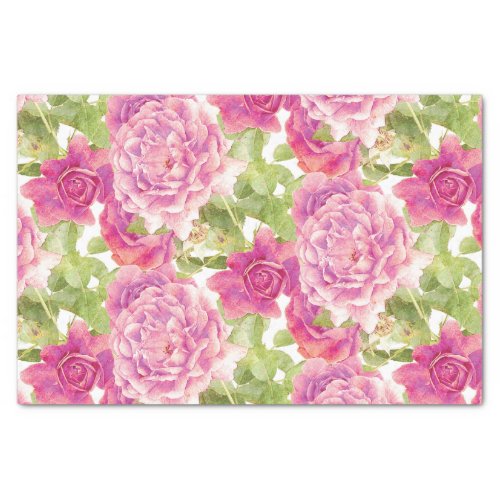 Elegant Pink Roses Floral Pattern Tissue Paper