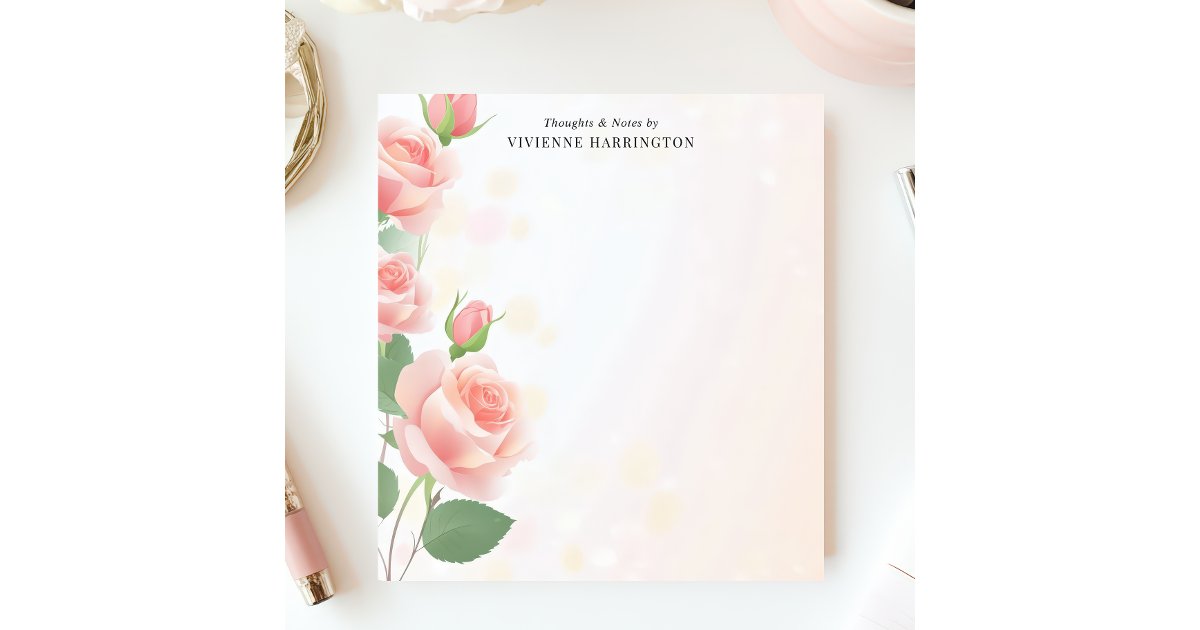 Elegant Pink Roses Floral Personalized Name Notepad | Zazzle