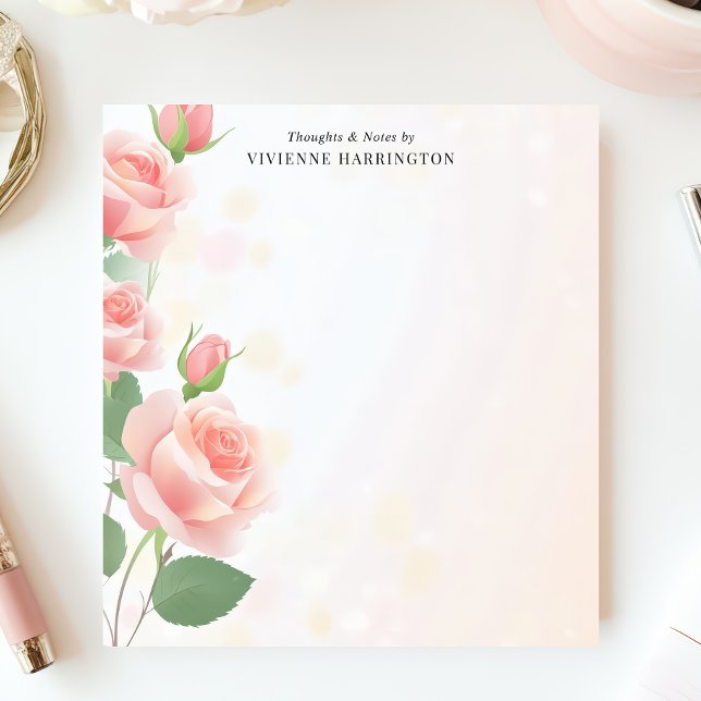 Elegant Pink Roses Floral Personalized Name Notepad (Creator Uploaded)
