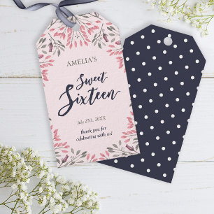 Elegant Pink Roses Floral Sweet 16 Gift Tags