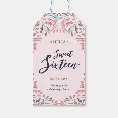 Elegant Pink Roses Floral Sweet 16 Gift Tags