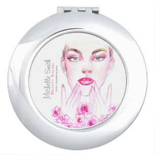 Elegant Pink Roses Floral Watercolor Beauty Salon Compact Mirror