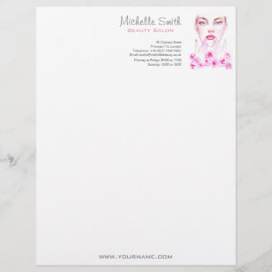Elegant Pink Roses Floral Watercolor Beauty Salon Letterhead