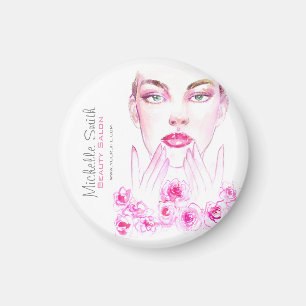 Elegant Pink Roses Floral Watercolor Beauty Salon Magnet