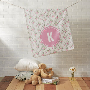 Elegant Pink Roses Flowers Pattern Monogram Baby Blanket