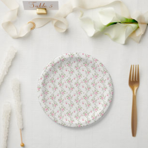 Elegant Pink Roses Flowers Pattern Paper Plates