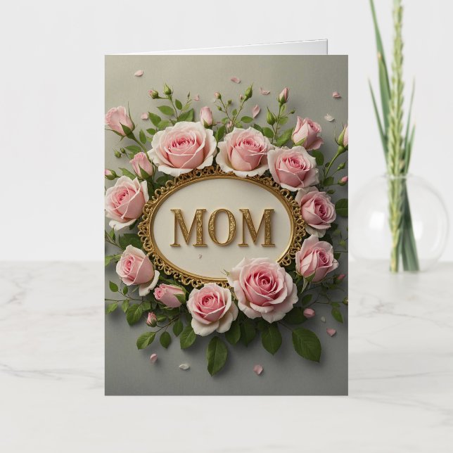 Elegant Pink Roses For Mom on Mother's Day  Foil Greeting Card (Front)