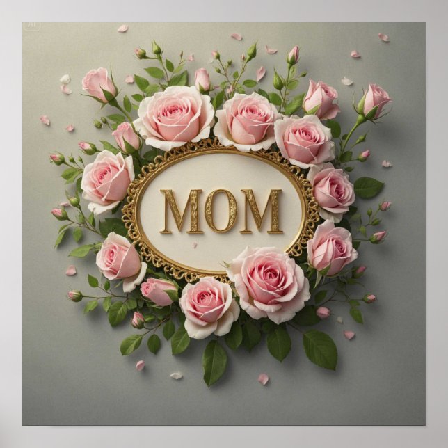 Elegant Pink Roses For Mom on Mother's Day  Poster (Front)