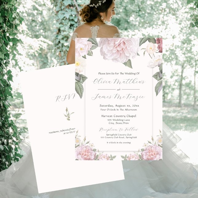 Elegant Pink Roses Garden Wedding Invitation (Elegant Pink Roses Garden Wedding Invitation 5 x 7)