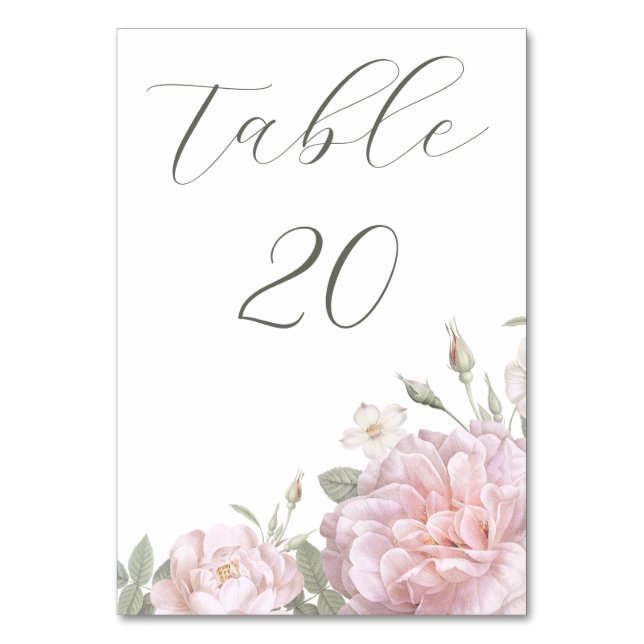 Elegant Pink Roses Garden Wedding Table Number (Front)