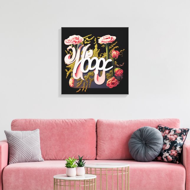 Elegant Pink Roses Hope Typography Canvas Print (Insitu(LivingRoom))