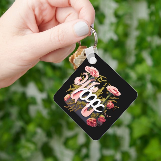 Elegant Pink Roses Hope Typography Keychain (Hand)