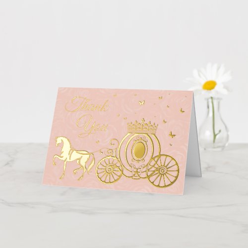 Elegant Pink Roses Horse Carriage Photo Thank You Foil Greeting Card