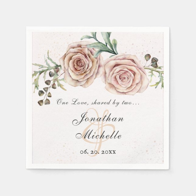 Elegant Pink Roses Inspirational Wedding Napkins (Front)