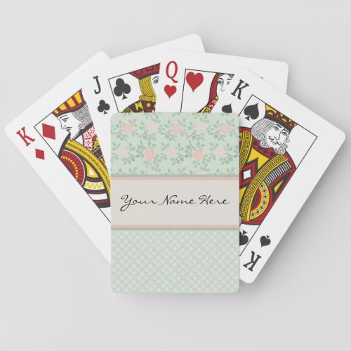 Elegant Pink Roses on Green Poker Cards