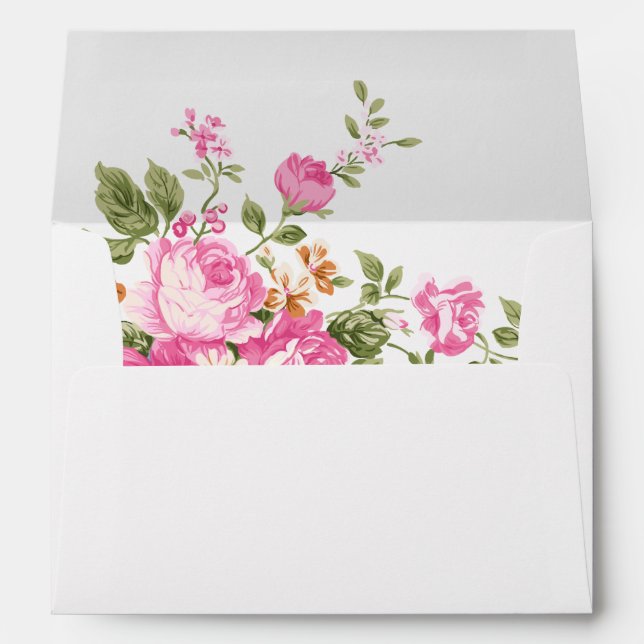 Elegant Pink Roses on Ivory with Gold Frame Envelope (Back (Bottom))