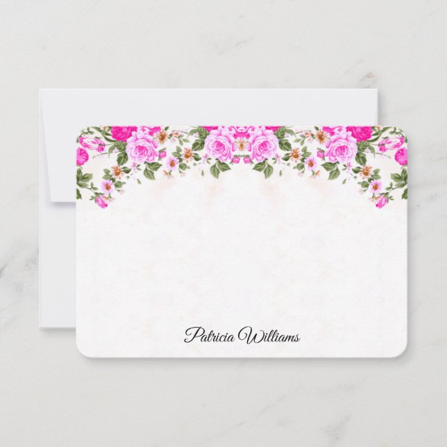 Elegant Pink Roses Personalized Note Card (Front)