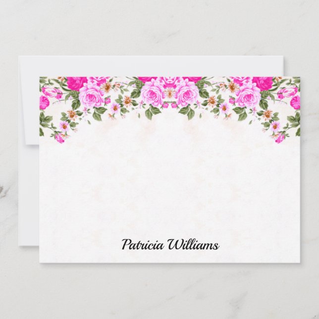 Elegant Pink Roses Personalized Note Card (Front)