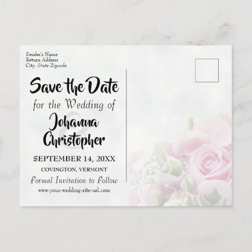 Elegant Pink Roses Photo Save the Date Wedding Postcard