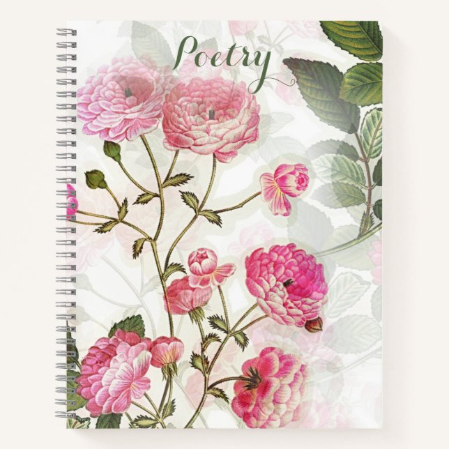 Elegant Pink Roses Poetry Notebook (Front)