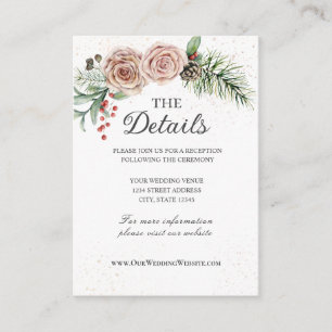 Elegant Pink Roses Red Berries Greenery Wedding Enclosure Card