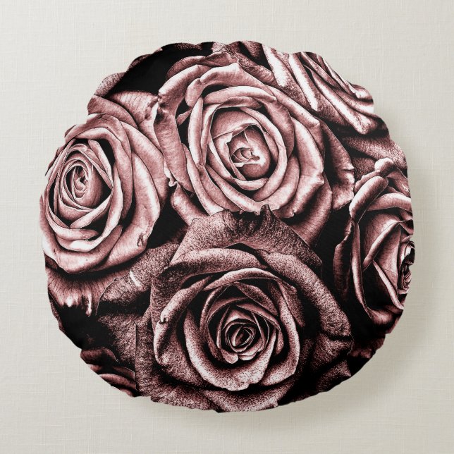 Elegant Pink Roses Round Pillow (Front)