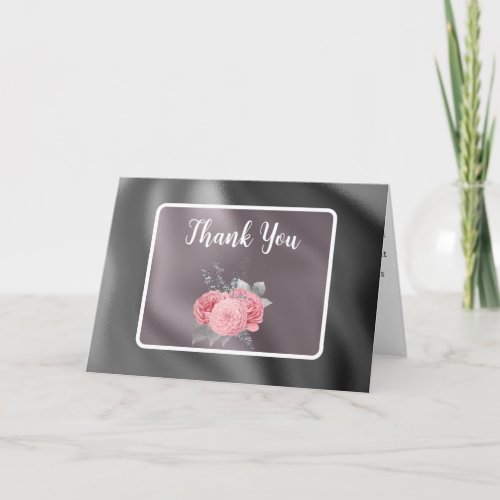 Elegant Pink Roses Silver Foil Baby Shower Thank You Card