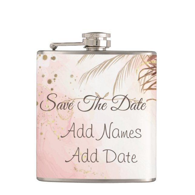 Elegant Pink Roses Spring Blossom save the date  Flask (Front)
