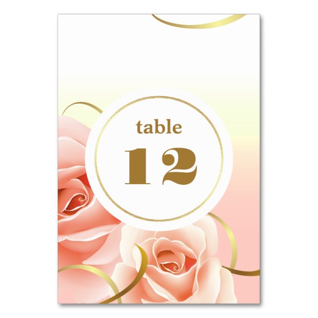 Elegant Pink Roses Table Number Cards (Front)