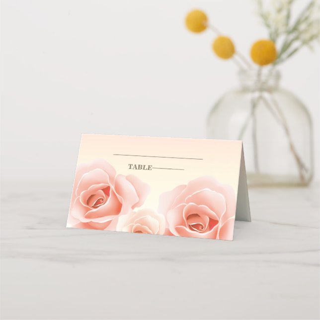 Elegant Pink Roses Table Place Cards (Front)