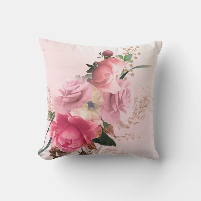 Elegant Pink Roses Throw Pillow (Front)