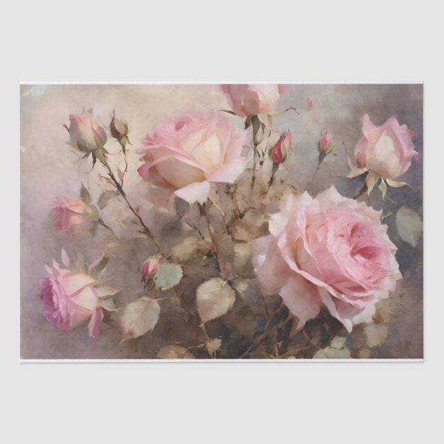 Elegant Pink Roses Tissue Paper (Front)