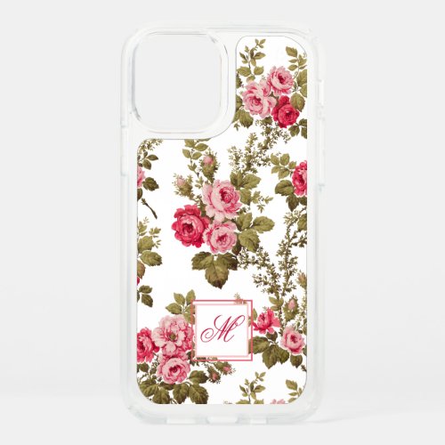 Elegant Pink Roses wMonogram_White Background Speck iPhone 12 Case