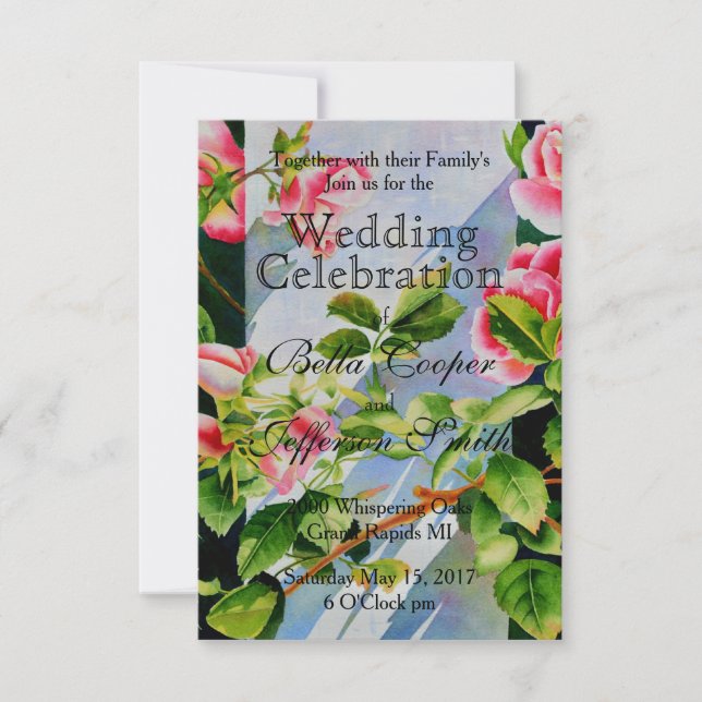 Elegant pink roses watercolor floral invitation (Front)