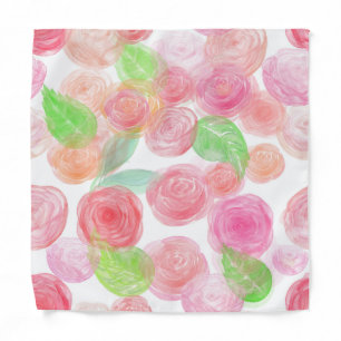 Elegant Pink Roses Watercolor Floral Pattern Bandana