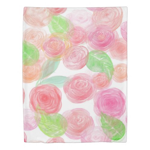 Elegant Pink Roses Watercolor Floral Pattern  Duvet Cover