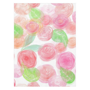 Elegant Pink Roses Watercolor Floral Pattern Tablecloth