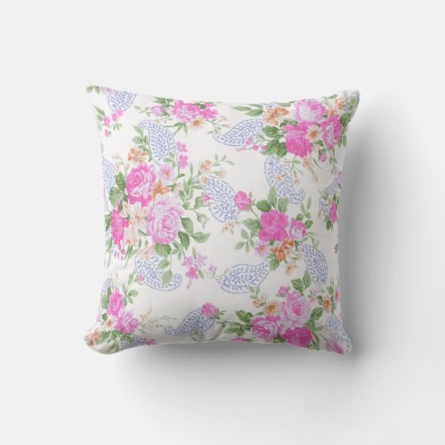 Elegant Pink Roses Watercolor Floral Pattern  Throw Pillow