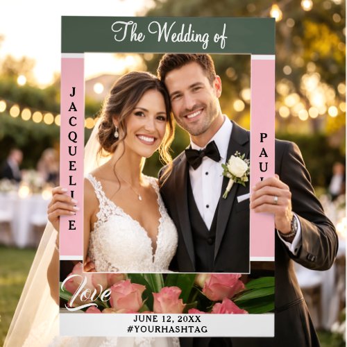 Elegant Pink Roses Wedding Bride Groom Love Selfie Frame